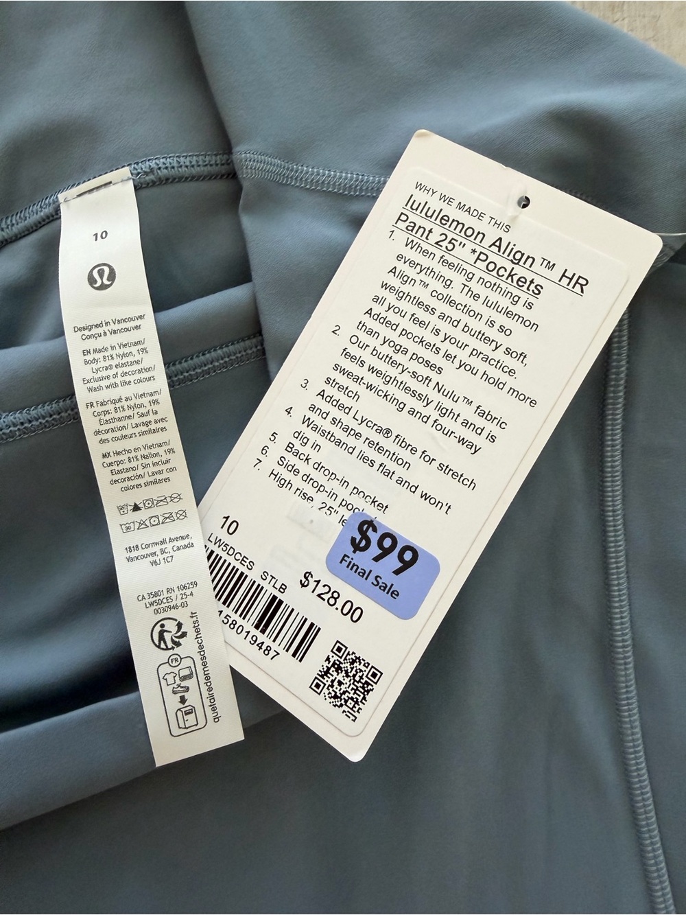 Lululemon Align HR Tight 25” Size 10 with Pockets Dusty blue New with tag - Picture 2 of 3
